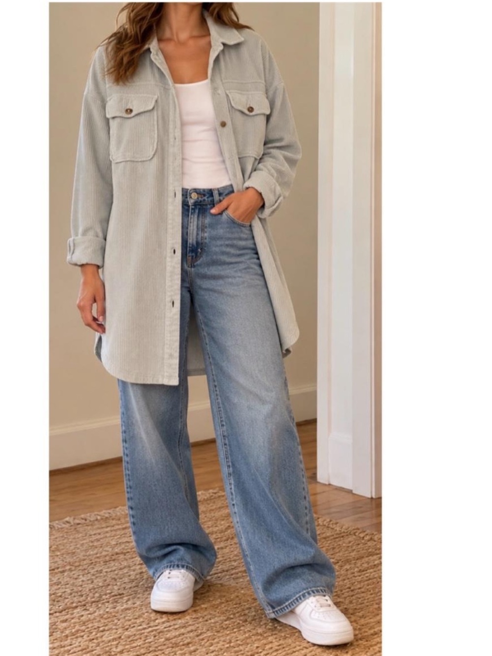 NWT Anthropologie Pilcro Corduroy Duster Shacket Light Blue XL